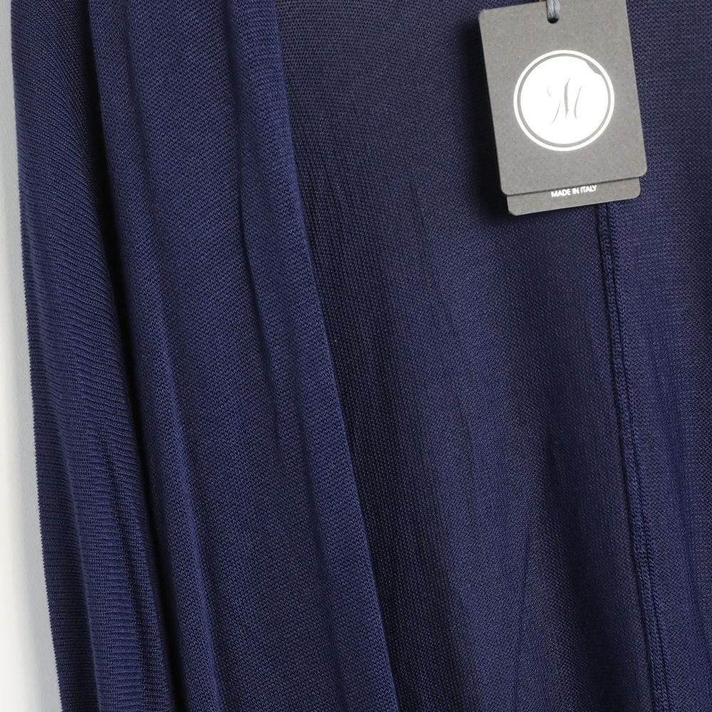 NWT Made in Italy cardigan navy new open front knit classic dark stretch L OS - Picture 4 of 9